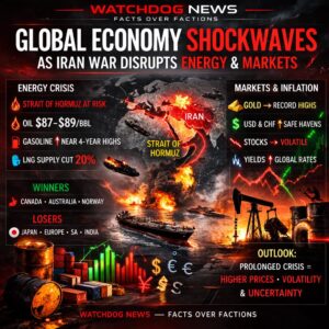 Global economic shockwaves from Iran war affecting oil prices, markets, and global trade routes.
