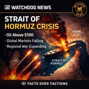 Oil crisis and global market volatility caused by tensions in the Strait of Hormuz during the Iran war.