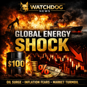 Global energy shock showing rising oil prices, bond yields, and stock market declines.