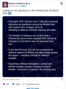 Update on UK operations in the Middle East: 04 March 2026 ⬇️